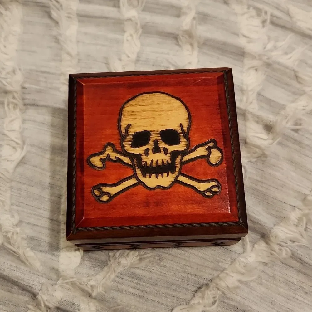 Skull and cross bones wooden trinket box!